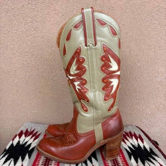 Vintage 70’s Capezio Butterfly Inlay Heeled Cowgirl Boot - Picture 3 of 16